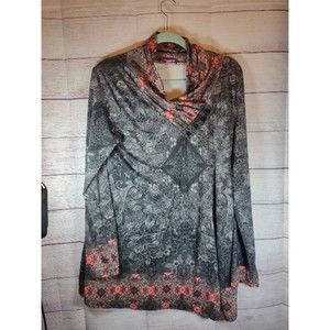 Azalea by Firmiana Women's Long-Sleeve Grey/Red Tunic, A-Line, Size M